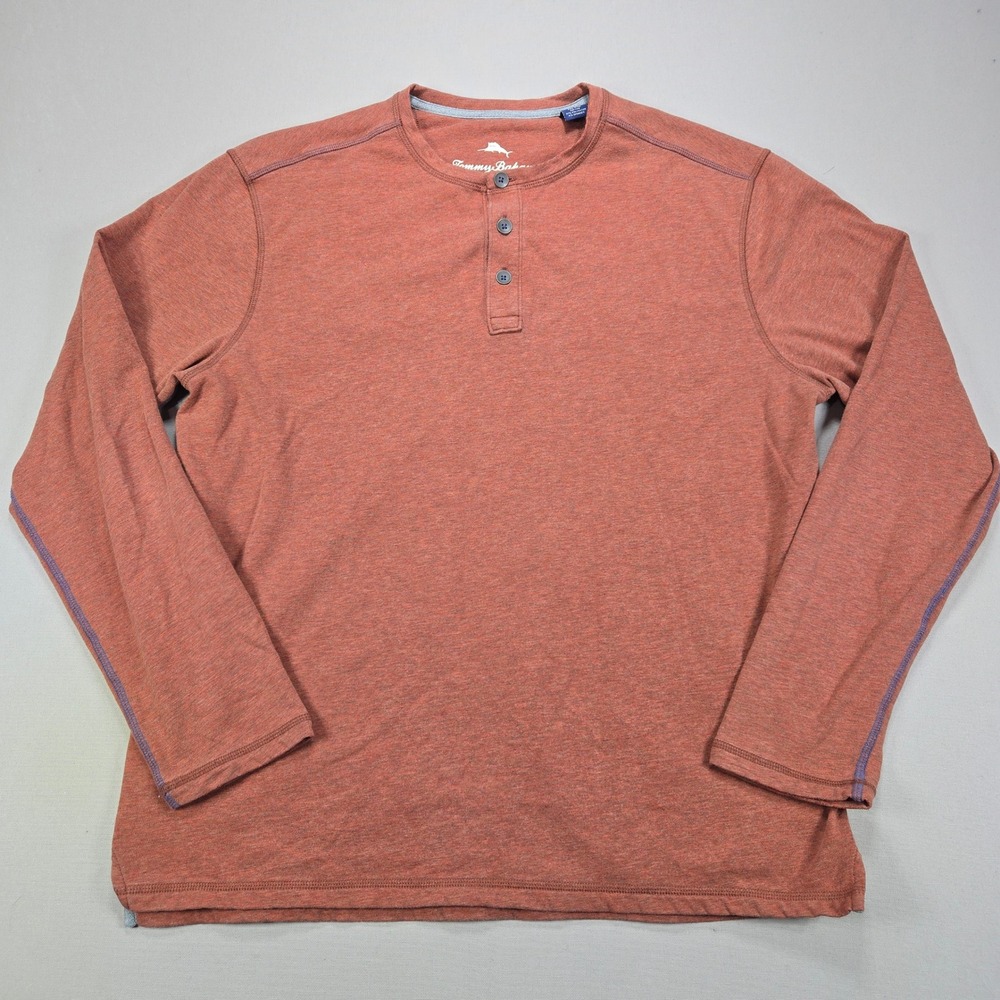 Tommy Bahama Henley Shirt Long Sleeve Pima Blend Heathered Rust Mens Large